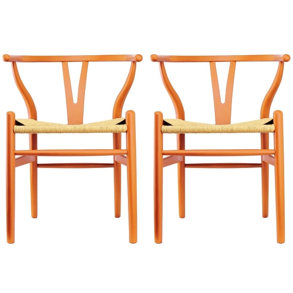 Set of 2 Modern Wood Dining Chair With Y Back Arm Armchair Hemp