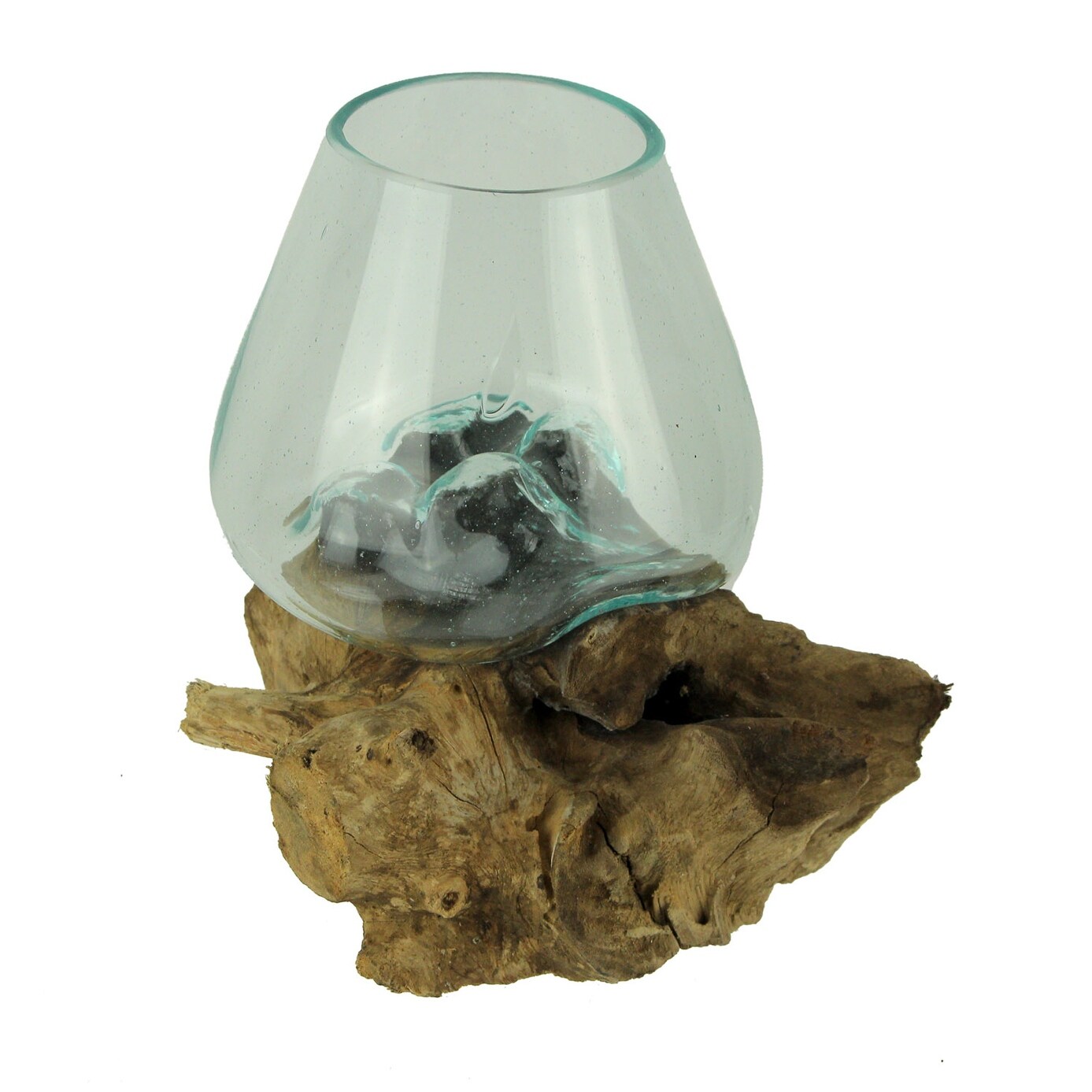 Shop Clear Molten Glass On Teak Driftwood Base Decorative Bowl
