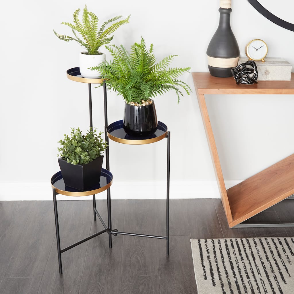 White, Orange or Blue Metal Foldable 3 Tier Plantstand with Enameled Interior - 22 x 18 x 32