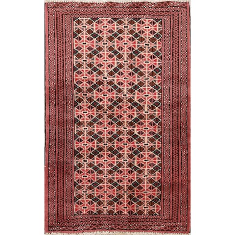 Geometric Balouch Persian Kitchen Area Rug Handmade Wool Carpet - 2'8" x 3'7"