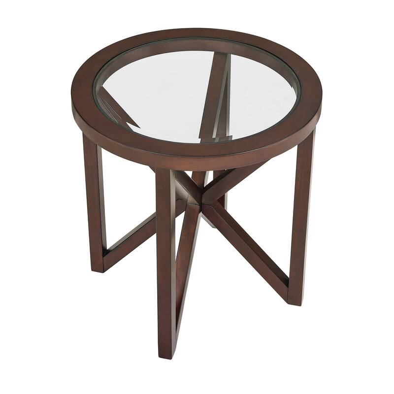 22.13"L Tempered Glass Coffee Table with Solid Wood Base