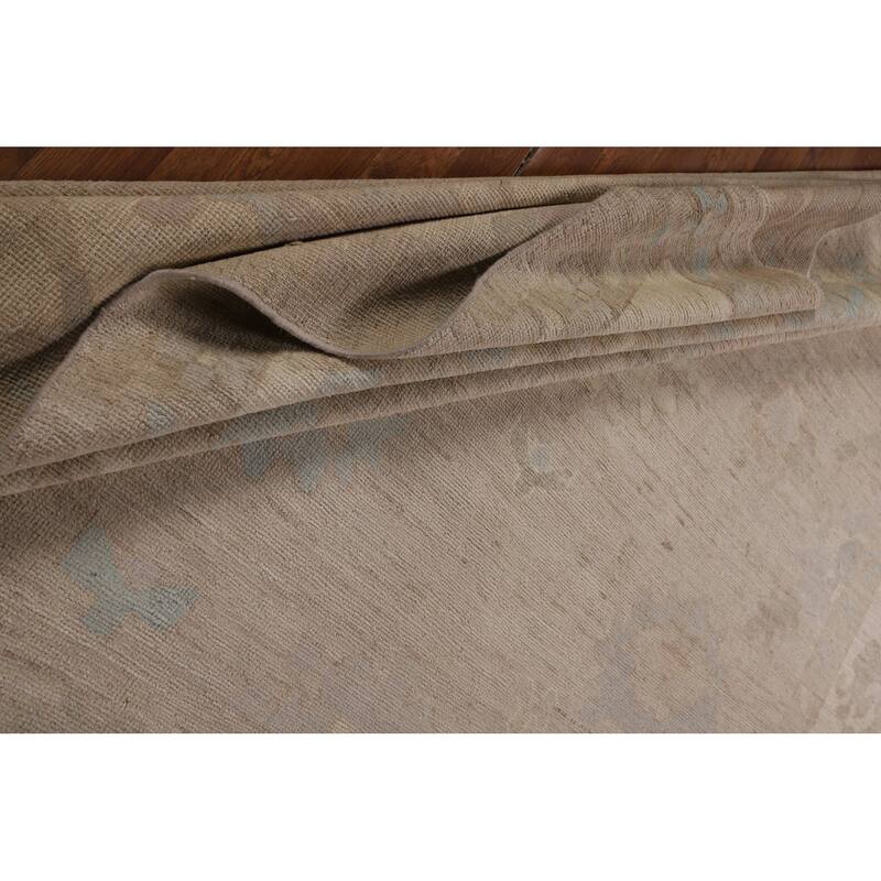 Transitional Beige Oushak Turkish Area Rug Hand-Knotted Wool Carpet - 8'11"x 11'10"