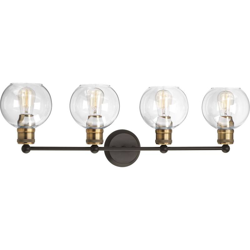 Hansford Collection 4-Light Antique Bronze Clear Glass Coastal Bath Vanity Light