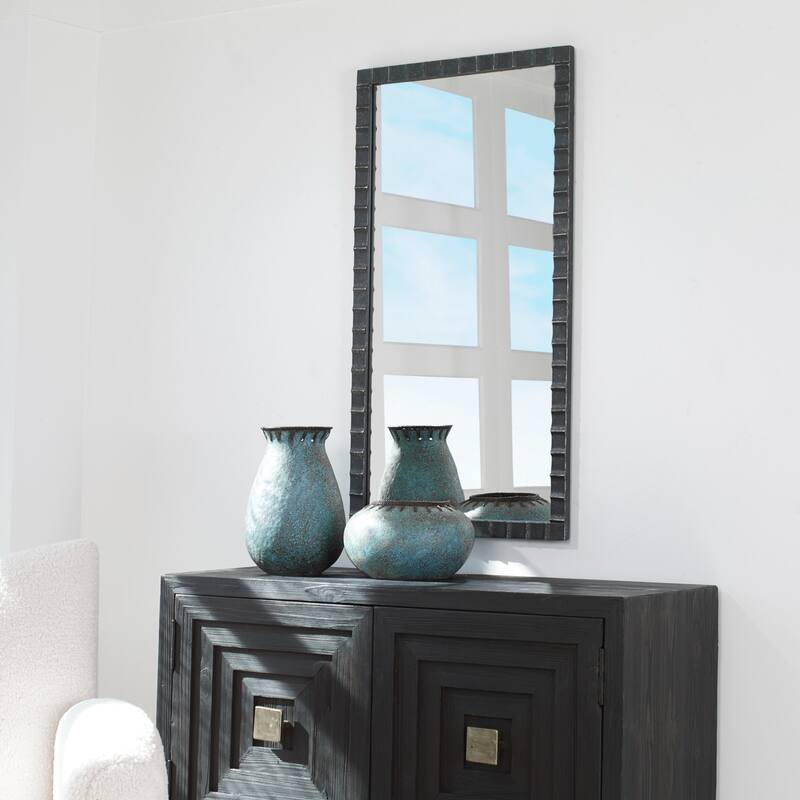 Hand Forged Rectangular wall Mirror - 42" - Black