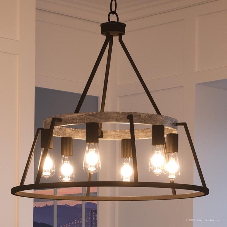 Luxury Industrial Chandelier, 24"H x 24.5"W, with Vintage Style, Ash Black Finish by Urban Ambiance (60 to 100 Watts - Steel - N/A - 4 to 6 - Single - Chandeliers For Bedrooms by Overstock.com