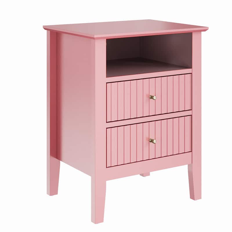 Modern Fluted Nightstand with 2 Drawers
