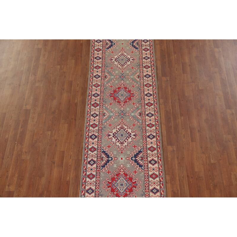 Hand Knotted Oriental 100% Wool Carpet Traditional Geometric Brown Kazak Runner Rug - 15' 11'' X 2' 8''