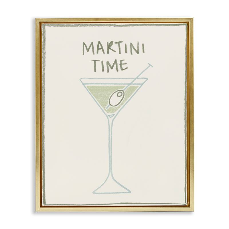 Stupell Minimal Martini Time Framed Floater Canvas Wall Art Design By Grace Popp - 25 x 31 - Gold