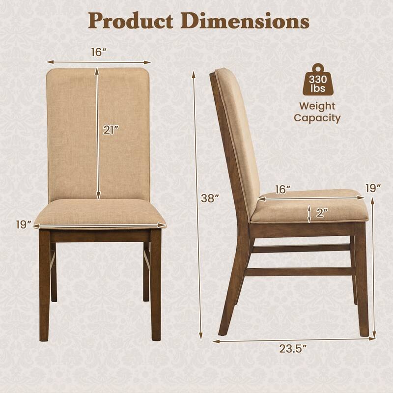 Gymax Upholstered Dining Chairs Set of 2 w/ Solid Rubber Wood Legs for