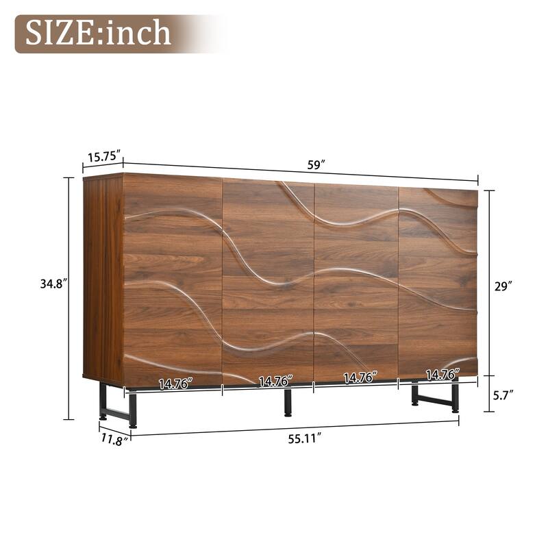 59.06" Modern Art Solid Wood Storage Cabinet with Iron Legs