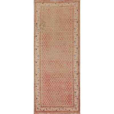 Geometric Botemir Persian Vintage Runner Rug Handmade Wool Carpet - 3'6" x 10'2"