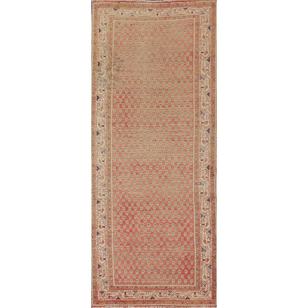 Geometric Botemir Persian Vintage Runner Rug Handmade Wool Carpet - 3'6" x 10'2"