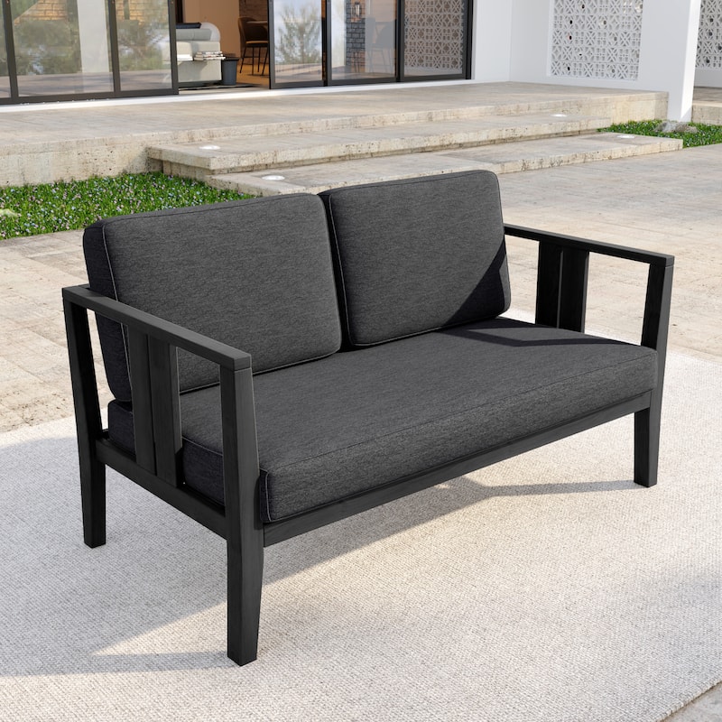 Casual Teak Wood Outdoor Patio Loveseat with Cushions