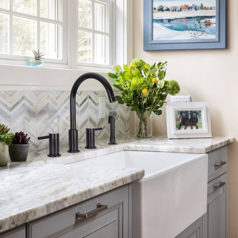 Two-Handles Copper Widespread Kitchen Faucet with Side Sprayer