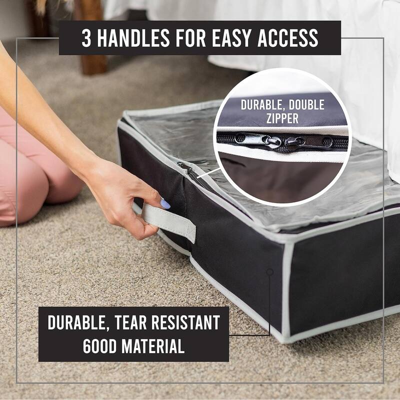 HOLDN' STORAGE Under Bed Shoe Organizer - Set of 2, Tear-Resistant 600D Material - Holds Up to 32 Pairs of Shoes
