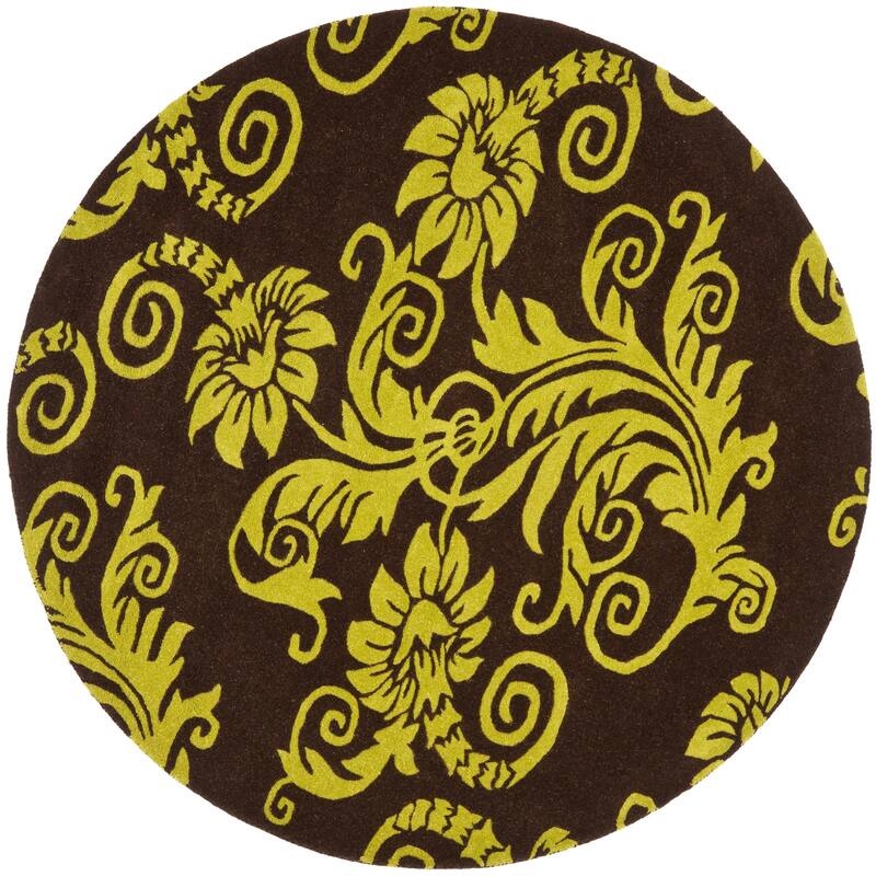 SAFAVIEH Handmade Soho Cassondra Scroll N.Z. Wool Rug - 6' Round - Brown/Green