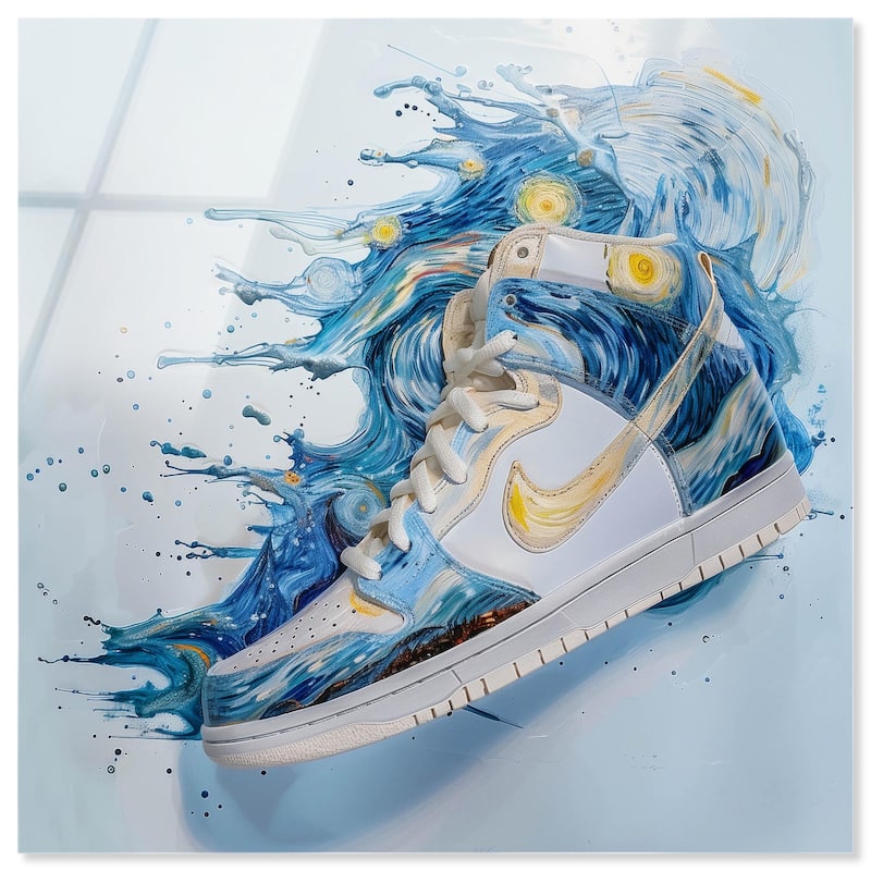 Starry Night Sneaker Splash Acrylic by Art Remedy, Ready to Hang - 12" x 12"