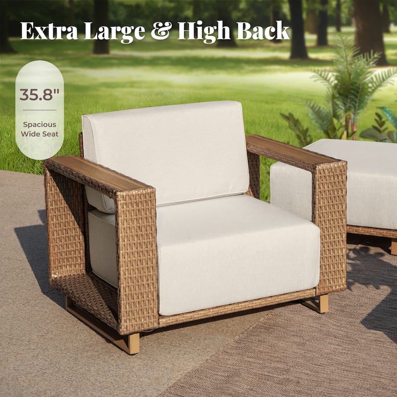MAISON ARTS 6-Piece Modular Arc Rattan Sofa Set - Wide Armrests & Thick Cushions | Durable PE Wicker & Wood-Plastic.