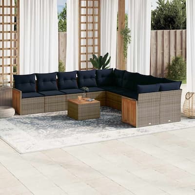 vidaXL 11 Piece Patio Sofa Set with Cushions Gray Poly Rattan - 113.8x27.2x112.6