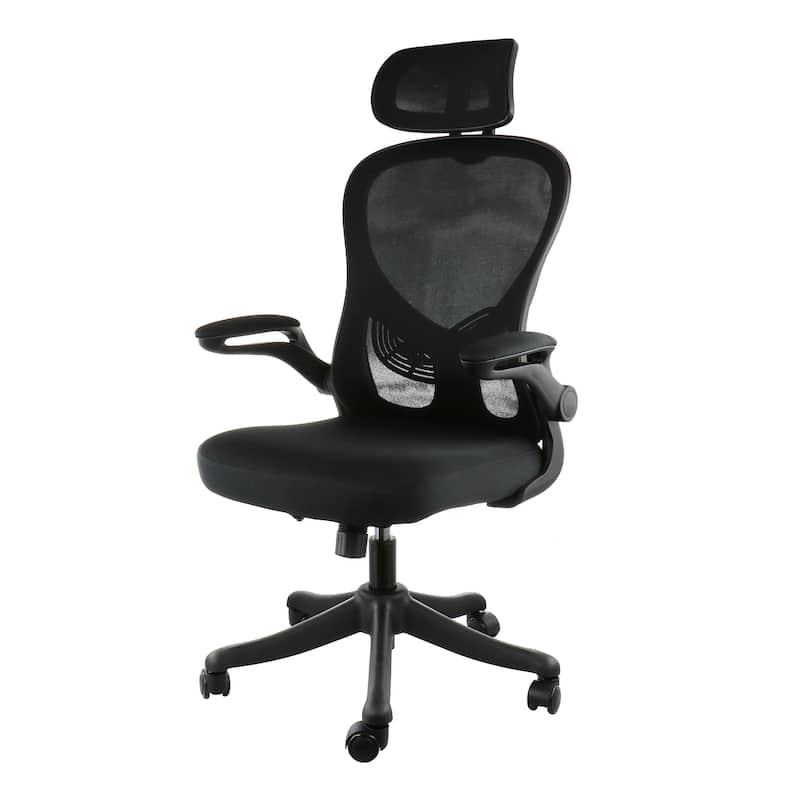 Elama High Back Adjustable Mesh and Fabric Office Chair in Black and Gray with Adjustable Head Rest