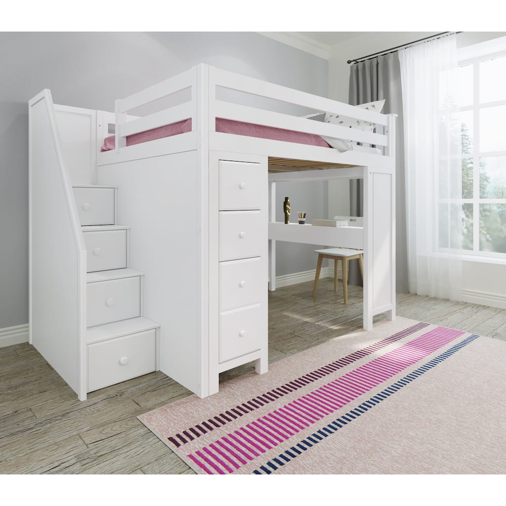 Plank and Beam Full Size Loft with Staircase and Desk and Storage