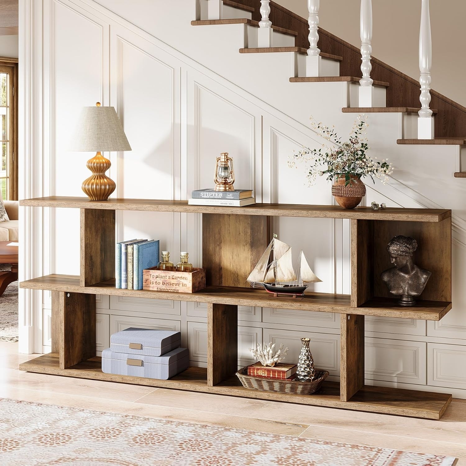71-Inch Wood Console Tables for Entryway, 3-Tier Narrow Long Behind the Sofa Table
