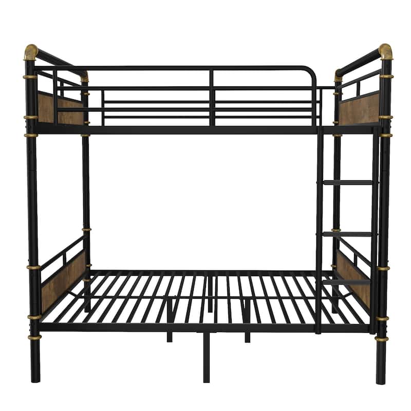 Full XL Over Queen Metal Bunk Bed with Detachable Design, Safety Guard Rails, Ladder with Non-Slip Foam
