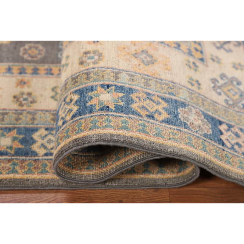 Geometric Kazak Area Rug Handmade Oriental Wool Carpet - 4'0" x 5'9"