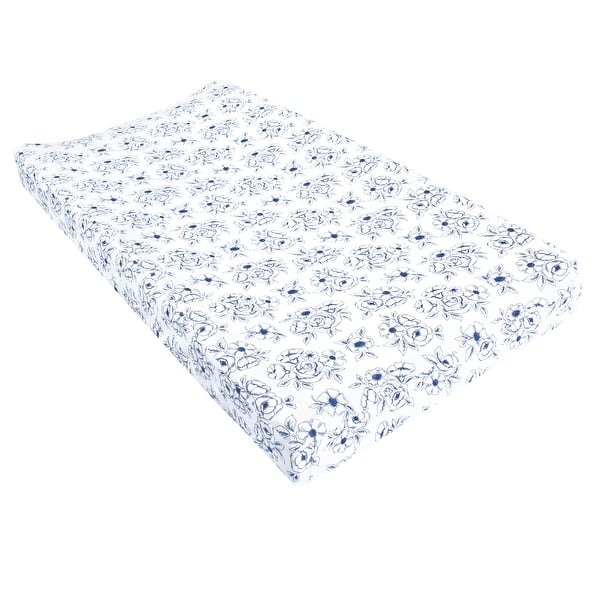 slide 1 of 1, Hudson Baby Infant Girl Changing Pad Cover, Blue Toile, One Size - Blue Toile Cotton - Blue Toile