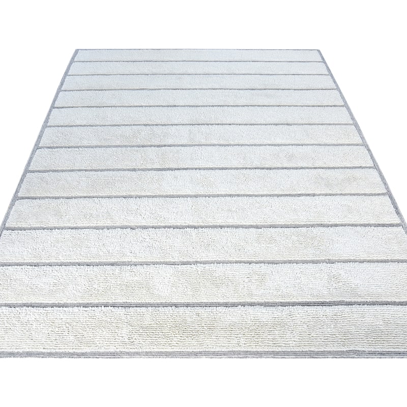 Isabel Ivory and Natural Wool High - Low Area Rug - 6' x 9'