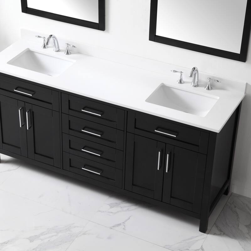 Tahoe 72 in. Vanity in Dark Espresso with White Cultured Marble Top and Mirror
