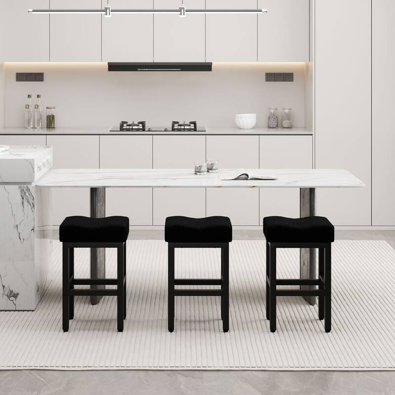 XINMICS Bar Stools, 27 Inches Modern Counter Height Bar Stools, Metal Legs Backless Upholstered Saddle Stool Chair