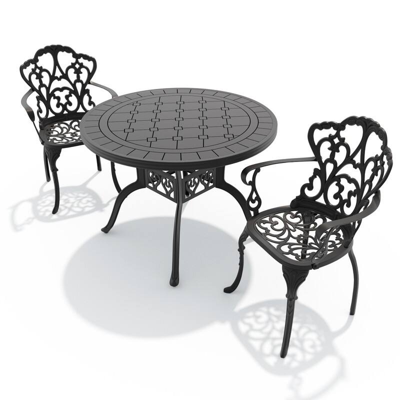 3/5 Piece Cast Aluminum Outdoor Dining Set with 39.37 in. Round Table and Seat Cushions