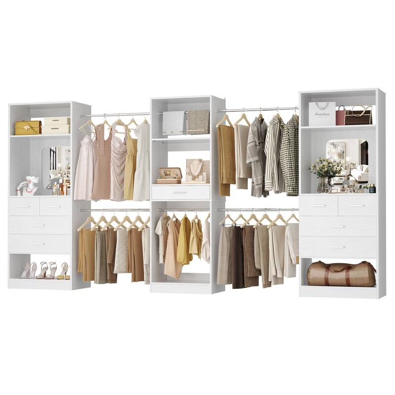 70'' - 221'' Set of 3 Closet System Organizer with Adjustable Hanging Rods, Shoe Racks, and Shelves