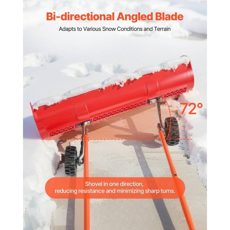 Rolling Snow Shovel with 37.8" Wide Blade and Dual Directional Tilt for Driveway and Walkway Clearing - 37.61” x 16.54” x 52.96”