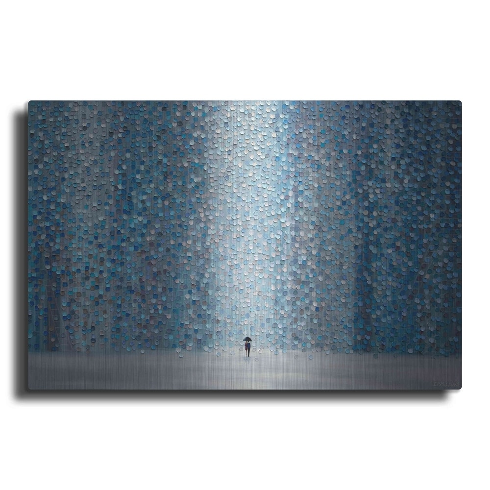 Luxe Metal Art 'Blue Rain' by Ekaterina Ermilkina, Metal Wall Art