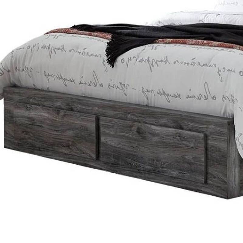 Bays King Size Storage Bed with 4 Drawers, Driftwood Smoke Gray, LED