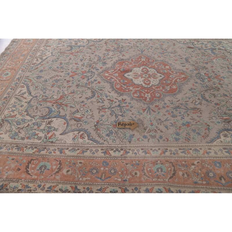 Hand Knotted Oriental 100% Wool Carpet Traditional Floral Greys & Charcoal Tabriz Area Rug - 11' 4'' X 8' 5''