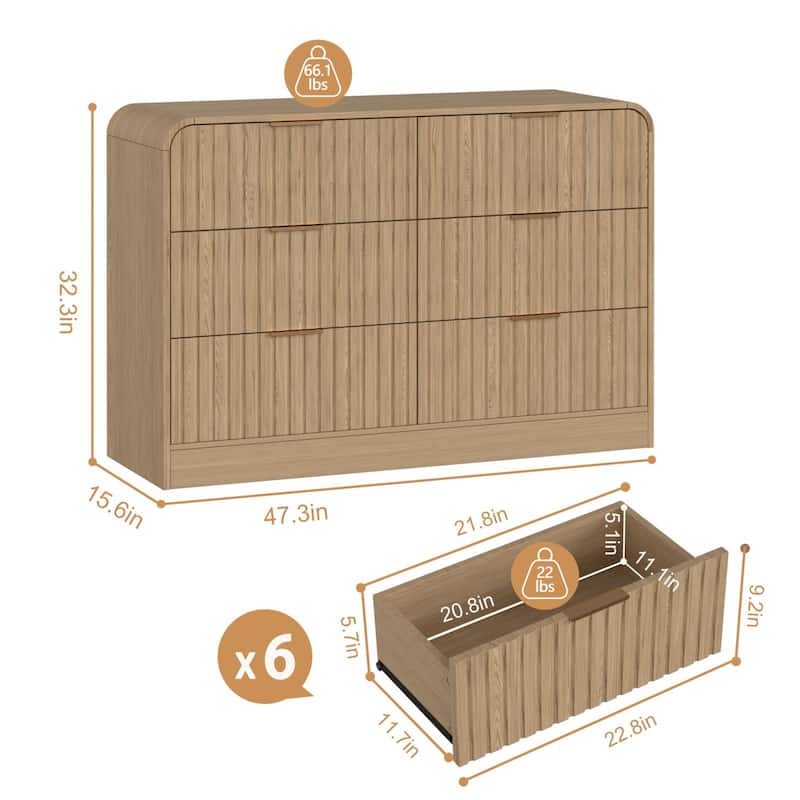 VEIKOUS 6-Drawer Wood Dresser for Bedroom, Mid-Century Modern Chest of Drawers with Anti-Tipping Device