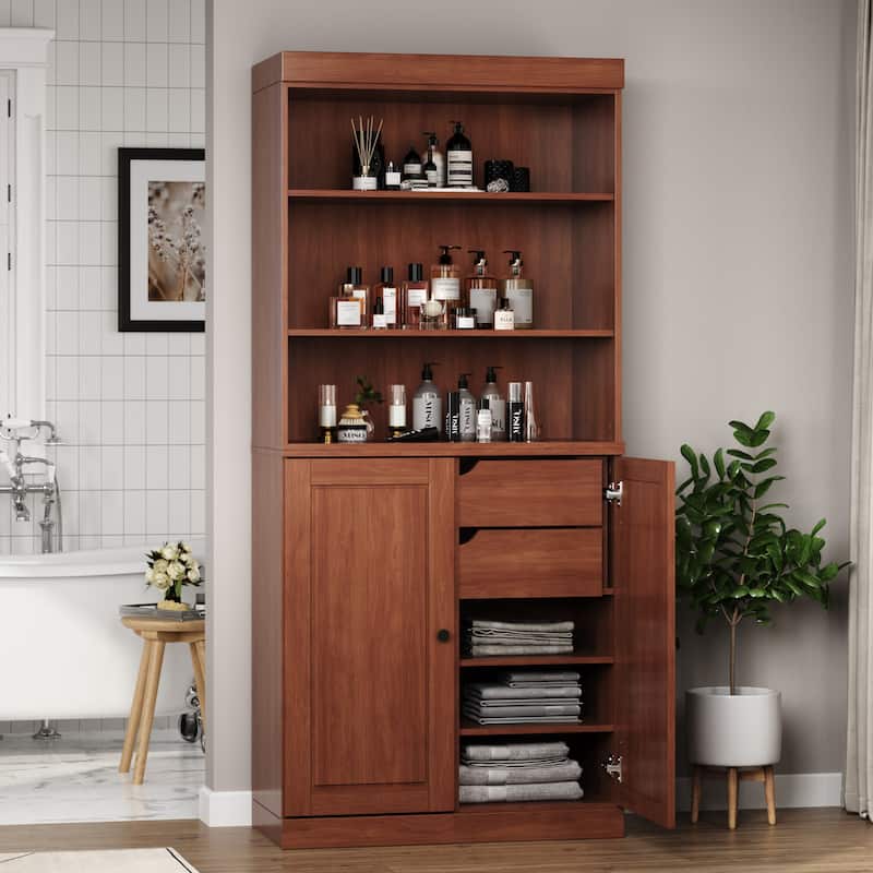 100% Solid Wood 32" Bathroom Cabinet with Optional Doors, 2-Drawers by Palace Imports - Mocha - 2 Solid Doors