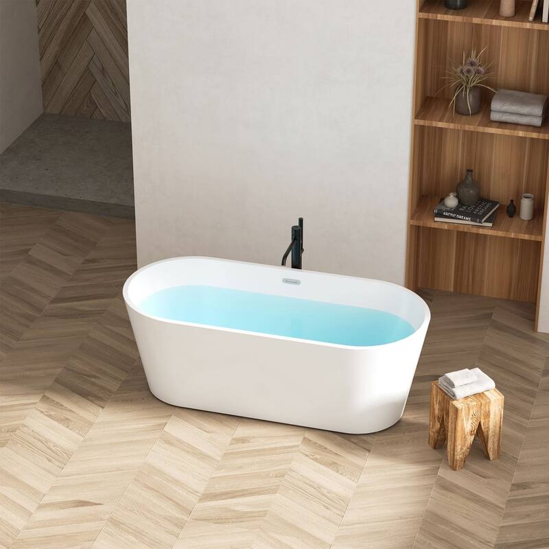 67 in. x 30 in. Acrylic Freestanding Soaking Bathtub with Center Drain in Glossy White