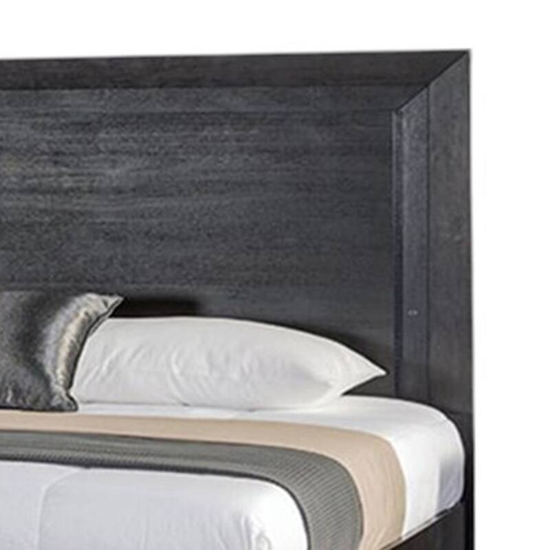 Ashen California King Bed, LED Headboard, Chrome Metal Legs, Black Wood