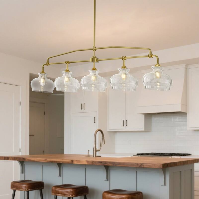 Modern Linear Chandelier Gold Chandeliers Kitchen Island Lighting with Clear Glass Shade - 3 / 4 / 5 Lights