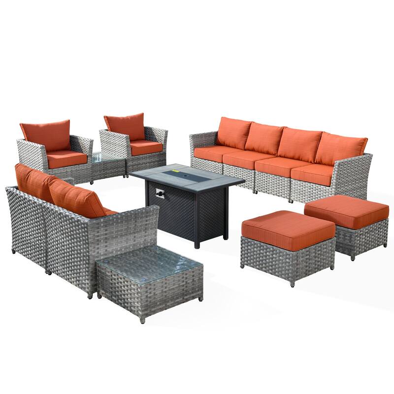 XIZZI 13-piece Outdoor Patio Wicker Furniture Set with Fire Table