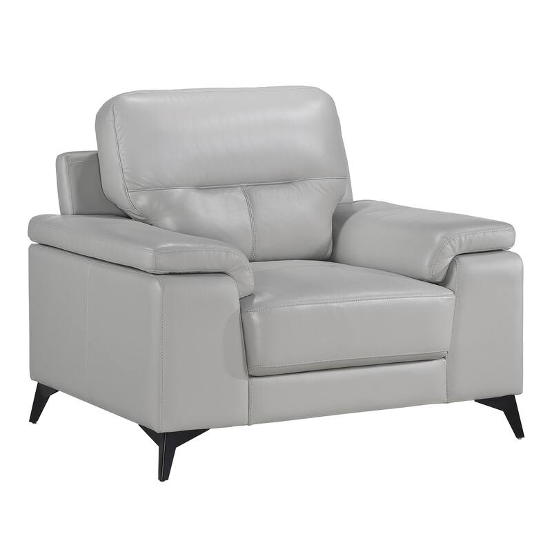 Mica 36 Inch Accent Chair, Metal Legs Light Gray Top Grain and Faux Leather
