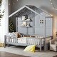 preview thumbnail 19 of 34, Twin Size House Bed with Shelves,Window and Sparkling Light Strip Grey