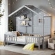 preview thumbnail 2 of 16, Twin Size House Bed with Shelves with Window and Sparkling Light Strip on the Roof