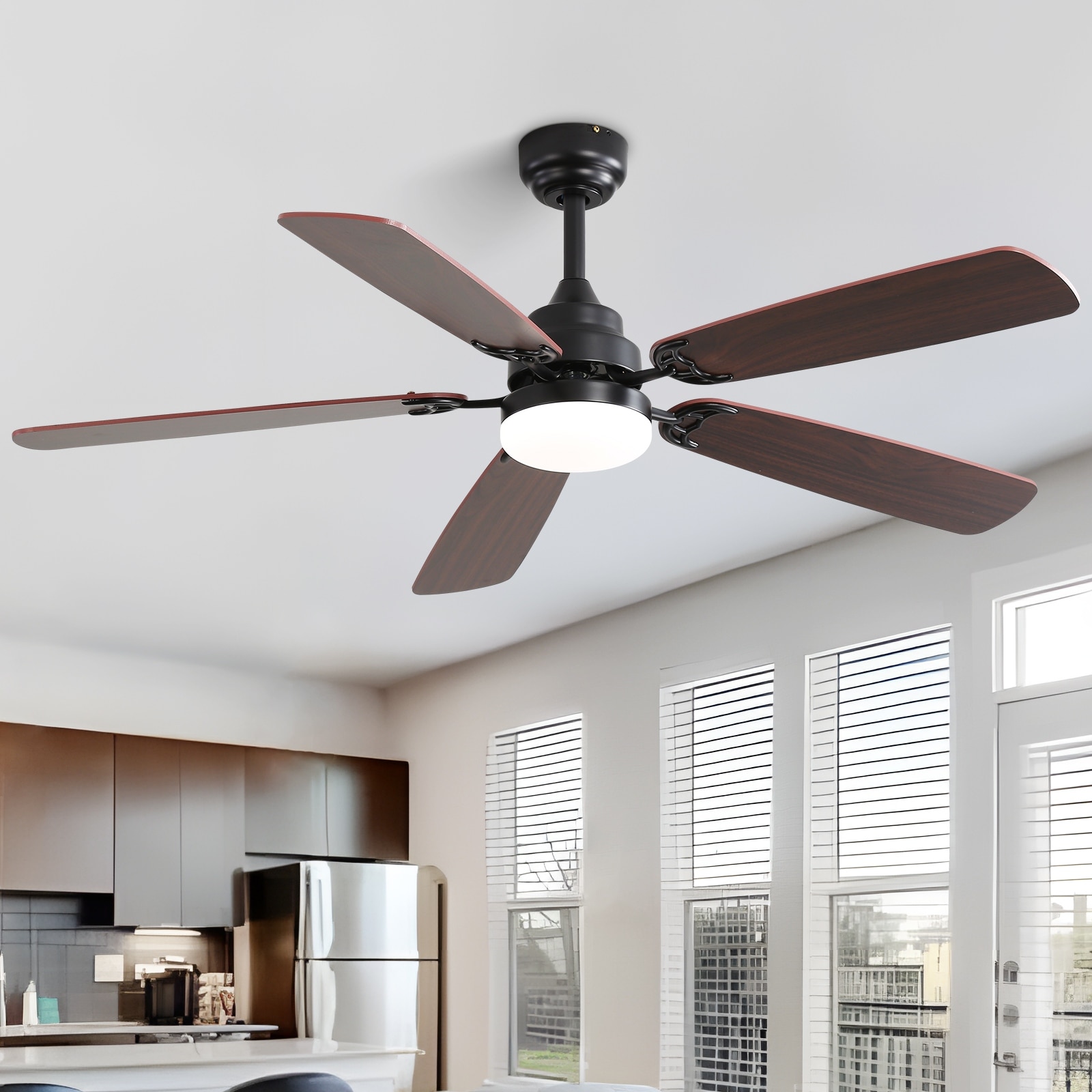 52 inch Integrated LED Ceiling Fan with Light and Remote, Flush Mount and Downrd Mount - 52 inch