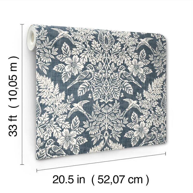 Chris Loves Julia x A-Street Prints Finch Blue Woodland Damask Wallpaper