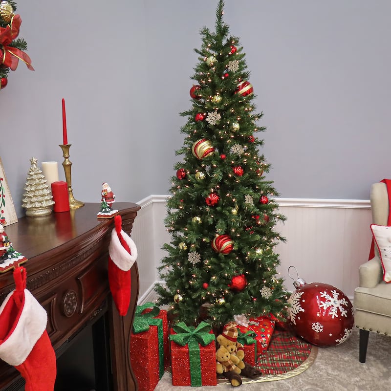 National Tree Company 6.5 ft. Tiffany Fir Slim Tree with Clear Lights - 6.5 Foot